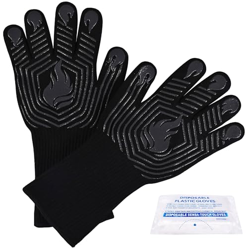 BBQ Gloves 1472°F Heat Resistant Fireproof Silicone Oven Mitts (10.5822 Ounce)