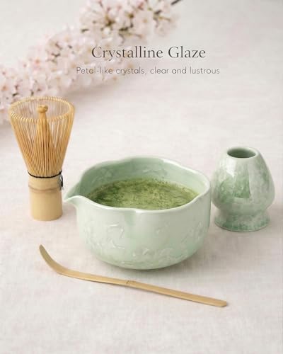 Matcha Set, 4-Piece Matcha Whisk Set with Crystal Glazed Bowl (4 Count)