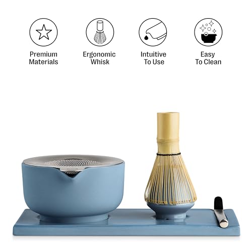 Matcha Set, 6-Piece Ceramic Matcha Bowl Kit with Display Tray