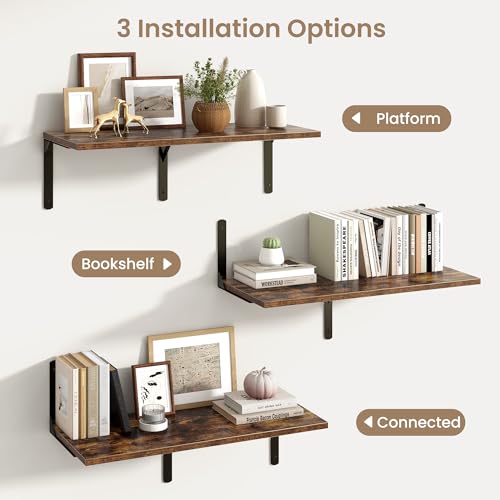 Rustic Brown 12 Inch Deep Floating Shelves Set of 2 (2 Count)