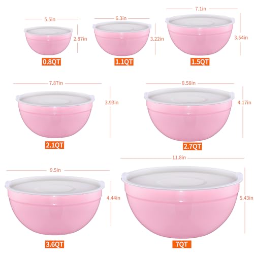Pink Mixing Bowls with Lids Set of 7