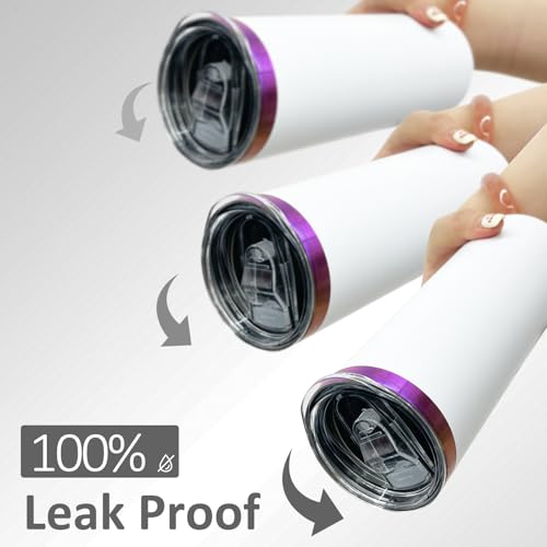 20 oz Skinny Tumblers Bulk with Lids and Straws White (8 Count)