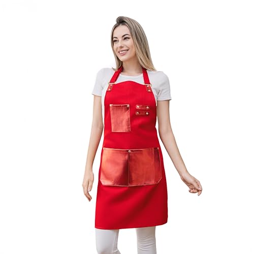 Barista Tools Apron for Women Hairstylists Servers Waterproof Canvas Kitchen Apron with 3 Pockets for Cooking Gardening