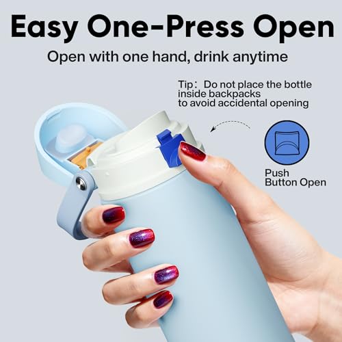 Insulated Water Bottle with Straw Stainless Steel Water Bottle with Push Button Lid