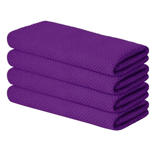 100% Cotton Purple Waffle Weave Kitchen Dish Cloths (4 Count)