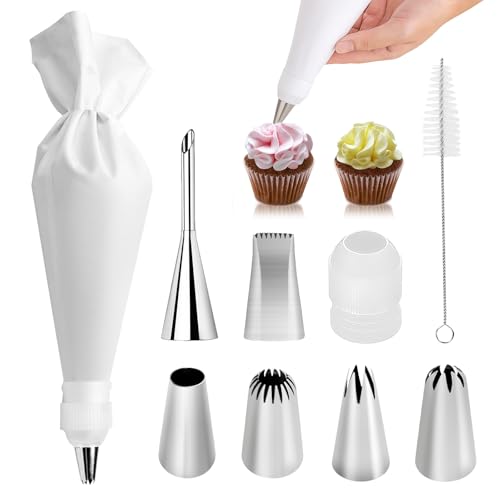 9 Piece Reusable Piping Bags and Tips Set with Stainless Steel Nozzles (9 Count)