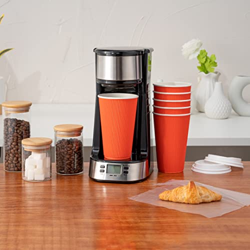 Ripple Wall Coffee Cups 25 Count 16 Ounce Insulated Tangerine Orange Paper Cups