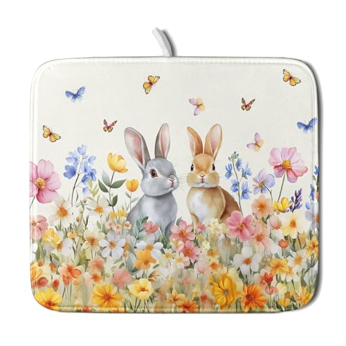 Spring Easter Rabbit Dish Drying Mat for Kitchen Counter