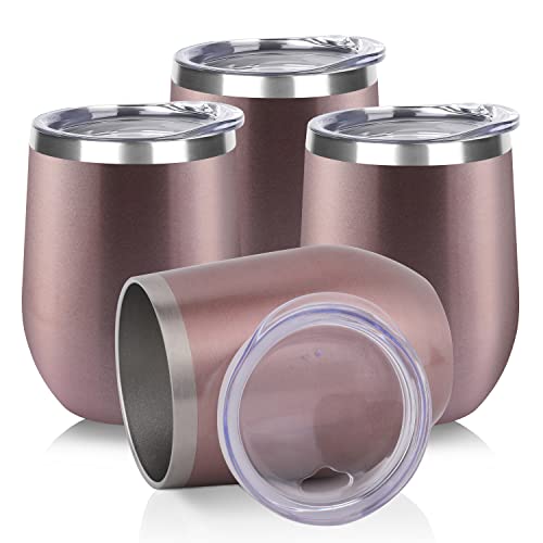Stainless Steel Wine Tumbler Bulk with Lid (4 Count)