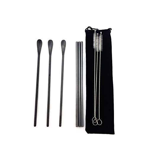 Matte Long Handle Spoon Cocktail Mixing Stirring Spoons Iced Tea Coffee Spoons with 8.6 inch Long Handle Brushed SUS304 Stainless Steel (3 Count)