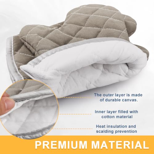 Grey 12" Quilted Oven Mitts 1 Pair Heat Resistant Kitchen (2 Count)