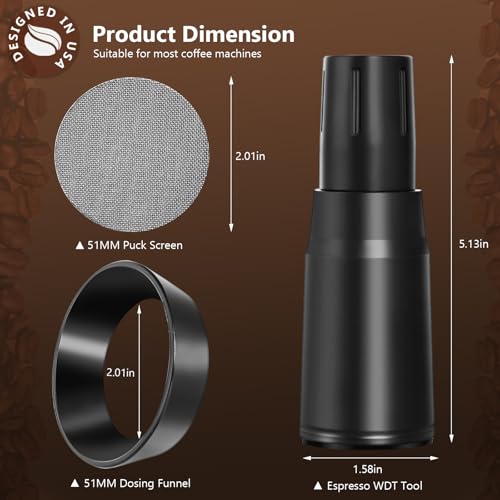 WDT Tool Espresso Distributor Accessory kit &1.7mm Thickness 150μm Mesh Puck Screen & 8 Magnets dosing ring Compatible with Portafilter