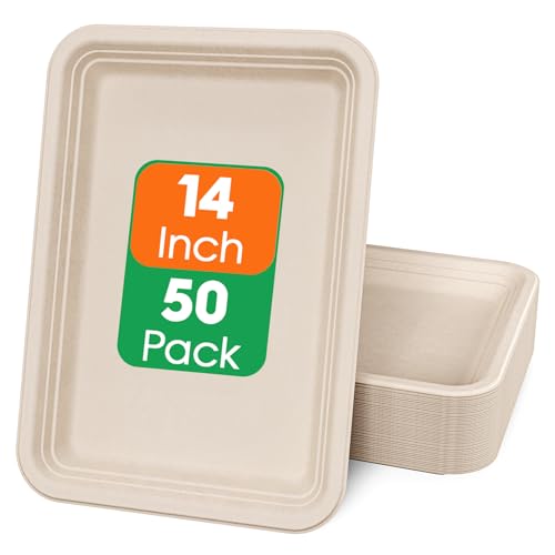50 Pack 14 in Compostable Natural Disposable Food Crawfish Trays (50 Count)