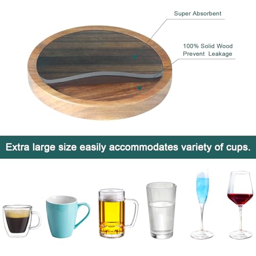 6 Pack Absorbent Coasters Set with Holder Wood Coasters for Drinks Housewarming Gifts for Home Decoration Cup Coasters for Coffee Tabletop Protection 4.3 Inch