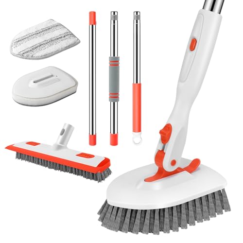 4-in-1 Tile Tub Floor Scrubber with Floor Scrub Brush, Orange