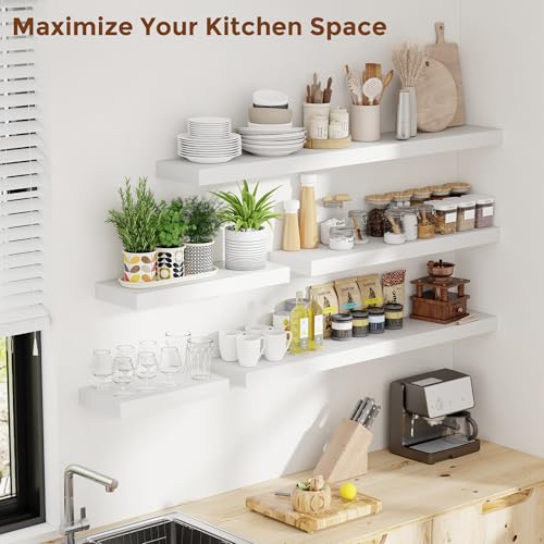 16 Inch Floating Shelves for Wall White Shelves Set of 2 (2 Count)