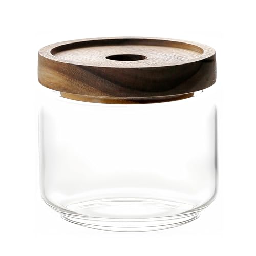 300ML 10Oz Clear Cute Glass Storage Canister Holder with Stackable Airtight Wood Lid
