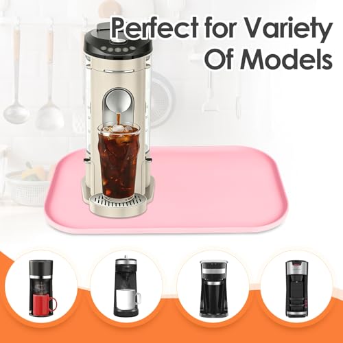 Silicone Coffee Maker Mat with Lip for Countertops 17.4'' x 10.6'' Pink