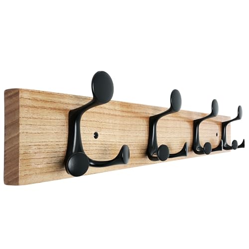 24 Inch Wood Coat Rack Wall Mount with 4 Triple Hooks