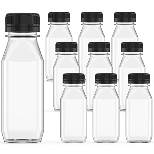 8 Pcs 8 oz Plastic Juice Bottle Bulk Beverage Containers with Black Lids (8 Count)