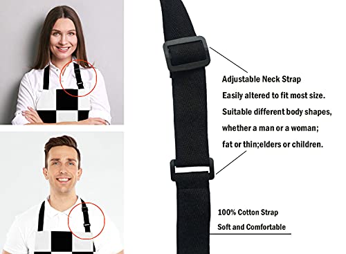 Black and White Art Design Checkered Bib Apron with Adjustable Neck for Men Women