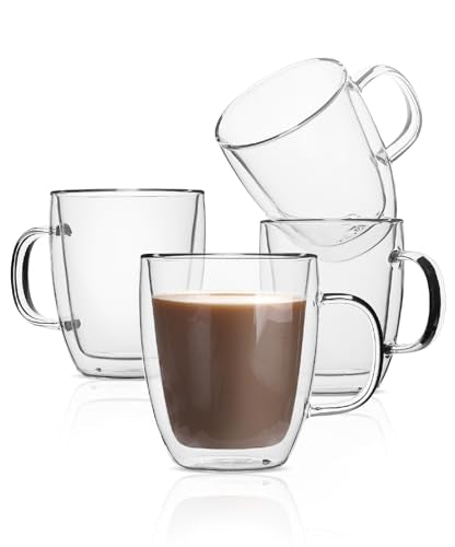 BTaT Double Walled Glass Coffee Mugs (4 Count)
