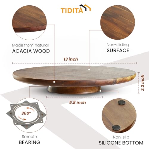 13" Acacia Cake Stand Rotating with 2 Icing Spatulas