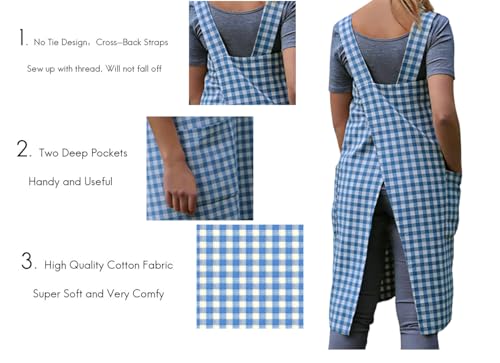 Women's Pinafore Square Apron Baking Cooking Gardening Works Cross Back Cotton