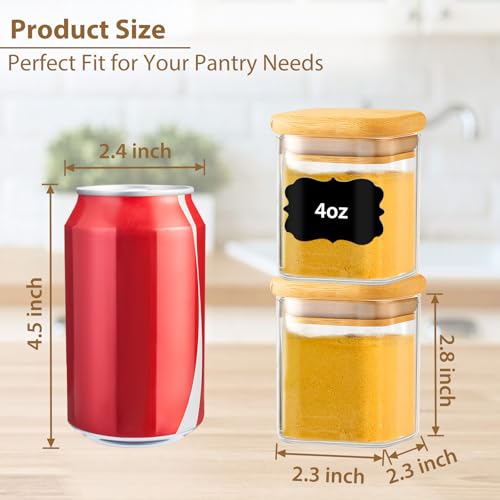 20 Pack 4 oz Square Glass Spice Jars with Lids and Labels (20 Count)