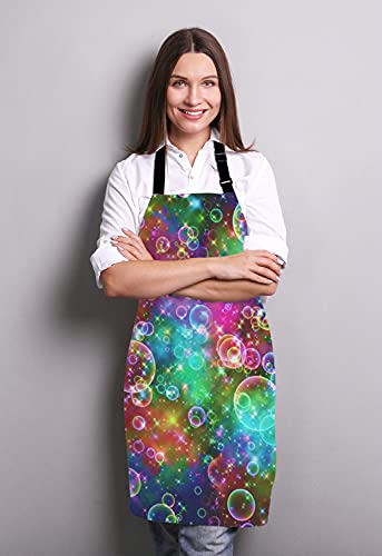 Beautiful Rainbow Bubbles Bib Apron with Adjustable Neck for Men Women