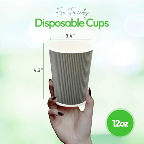 Ripple Wall Coffee Cups 500 Count 12 Ounce Insulated Gray Paper Cups