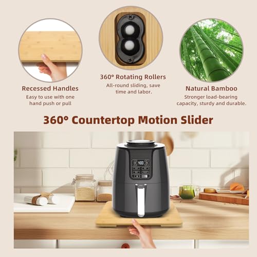 360°Rolling Tray Bamboo Kitchen Appliance Slider for Coffee Maker Pot