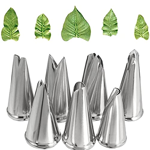 Leaf Piping Bags and Tips Set 7 Pieces Piping Tips Set Cake Decorating Tips Icing Piping Nozzles Set Cupcake Decorating Kit Cupcake Pastry Tool Stainless Steel (7 Count)