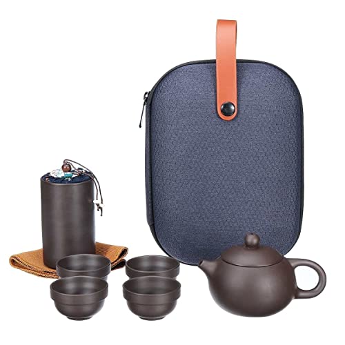Teaware Sets Portable Teapot Tea Set Gift Purple Sand Tea Pot + 4 Cups + 1 Storage Bag Travel Drinkware Kitchen Tools