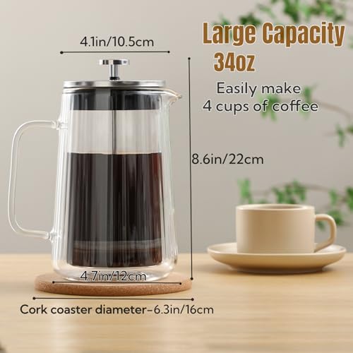 Glass French Press Coffee Maker 34oz