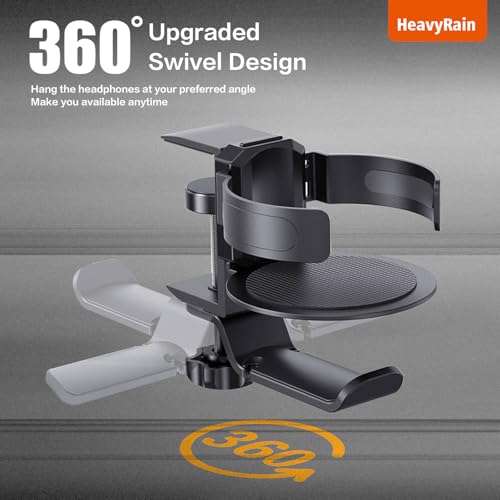 Aluminum Under Desk Cup Holder with Headphone Hook & Cable Clip