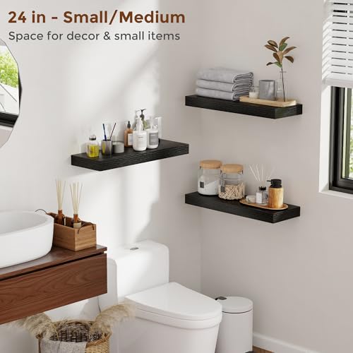 51 Inch Floating Shelves for Wall 8 Inch Deep Black Shelves Set of 2