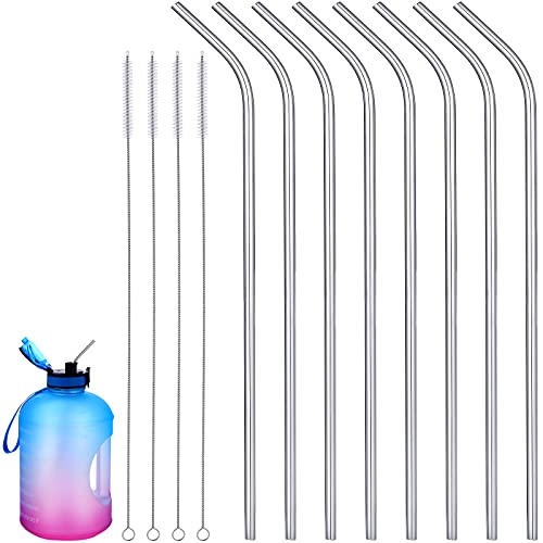 8 Pieces 14 Inch Reusable Stainless Steel Straws Long Drinking Straws for 100 oz Tumblers