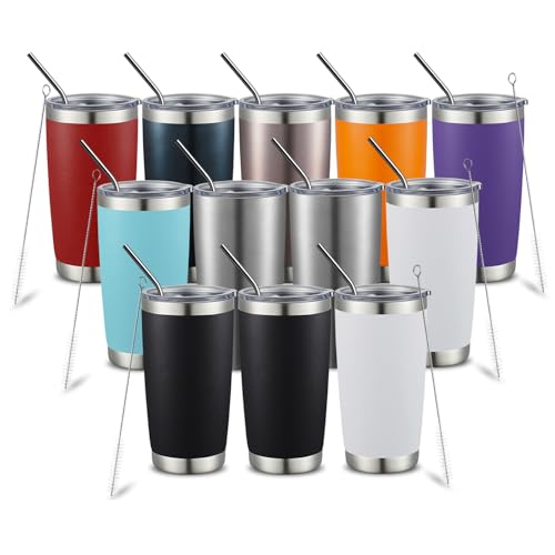 20oz Tumbler with Straw Stainless Steel Insulated Coffee Tumbler Cups Double Wall Vacuum Travel Coffee Mug with Splash Proof Sliding Lid for Hot Cold Drinks (8.33 Count)