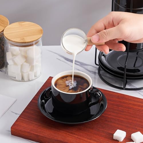 8 Ounce Porcelain Stackable Cappuccino Cups and Saucers Set of 4 (4 Count)