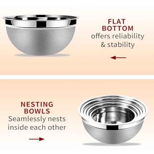 Mixing Bowls with Airtight Lids Set 5 Pcs Stainless Steel Bowls Set Baking Set Non (5 Count)