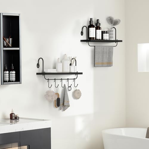 Floating Wall Shelves for Kitchen Bathroom Coffee Nook with 10 Adjustable Hooks for Mugs Cooking Utensils or Towel Rustic Storage Shelves Set of 2 (2 Count)