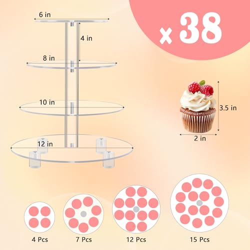 4 Tier Round Acrylic Cupcake Stand with Base