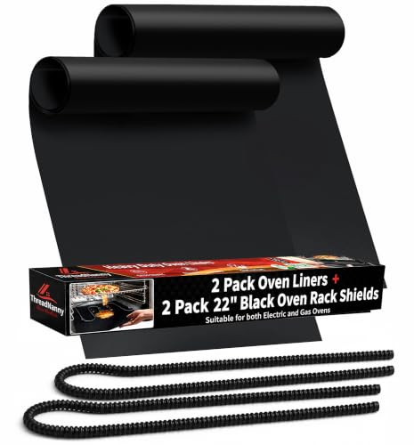 Oven Liners for Bottom of Oven 17"x 25" and Silicone Rack Guards Black 22" (4 Count)