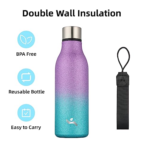 18 oz Insulated Stainless Steel Metal Water Bottle with Strap