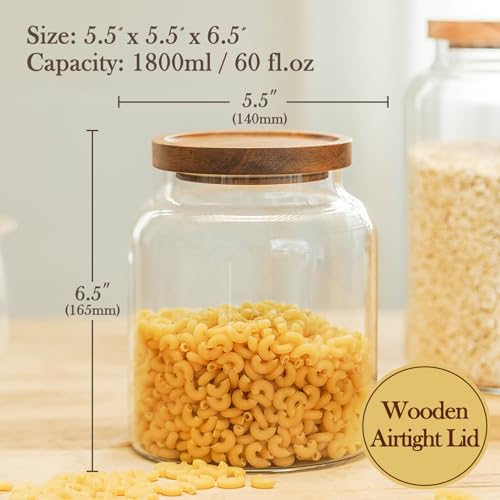 Glass Storage Container Airtight Food Jars Kitchen Canister with Wood Lids (2 Count)