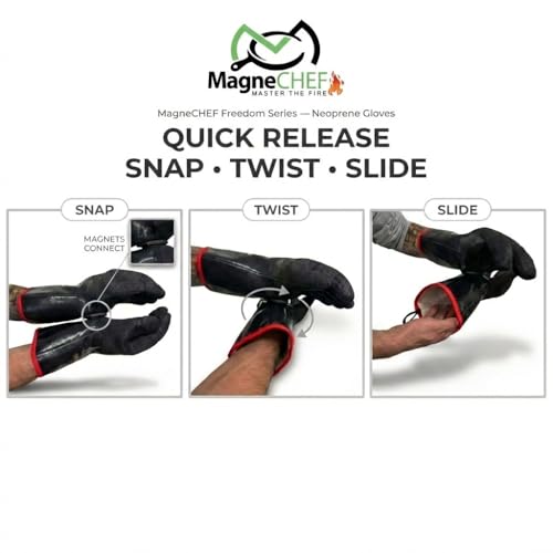 Freedom BBQ Gloves 932°F Heat Rated Magnetic EZ On Off Safety Clips Waterproof for Grills Smokers Fryers Ovens