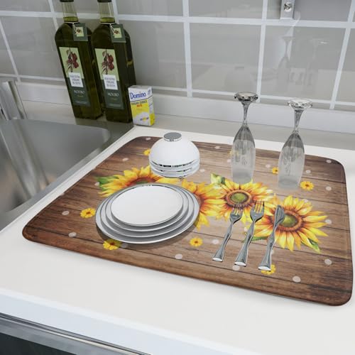 Summer Sunflower Bee Dish Drying Mat for Kitchen Counter