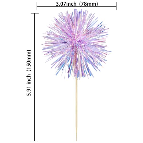30Pcs Foil Firework Cupcake Toppers Party Birthday Cake Toppers Supplies Sparkle Tinsel Cocktail Fruit Toothpick for Birthday Wedding Graduation Party Purple (30 Count)