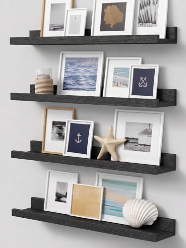 24 Inch Black Floating Picture Ledge Shelf (4 Count)